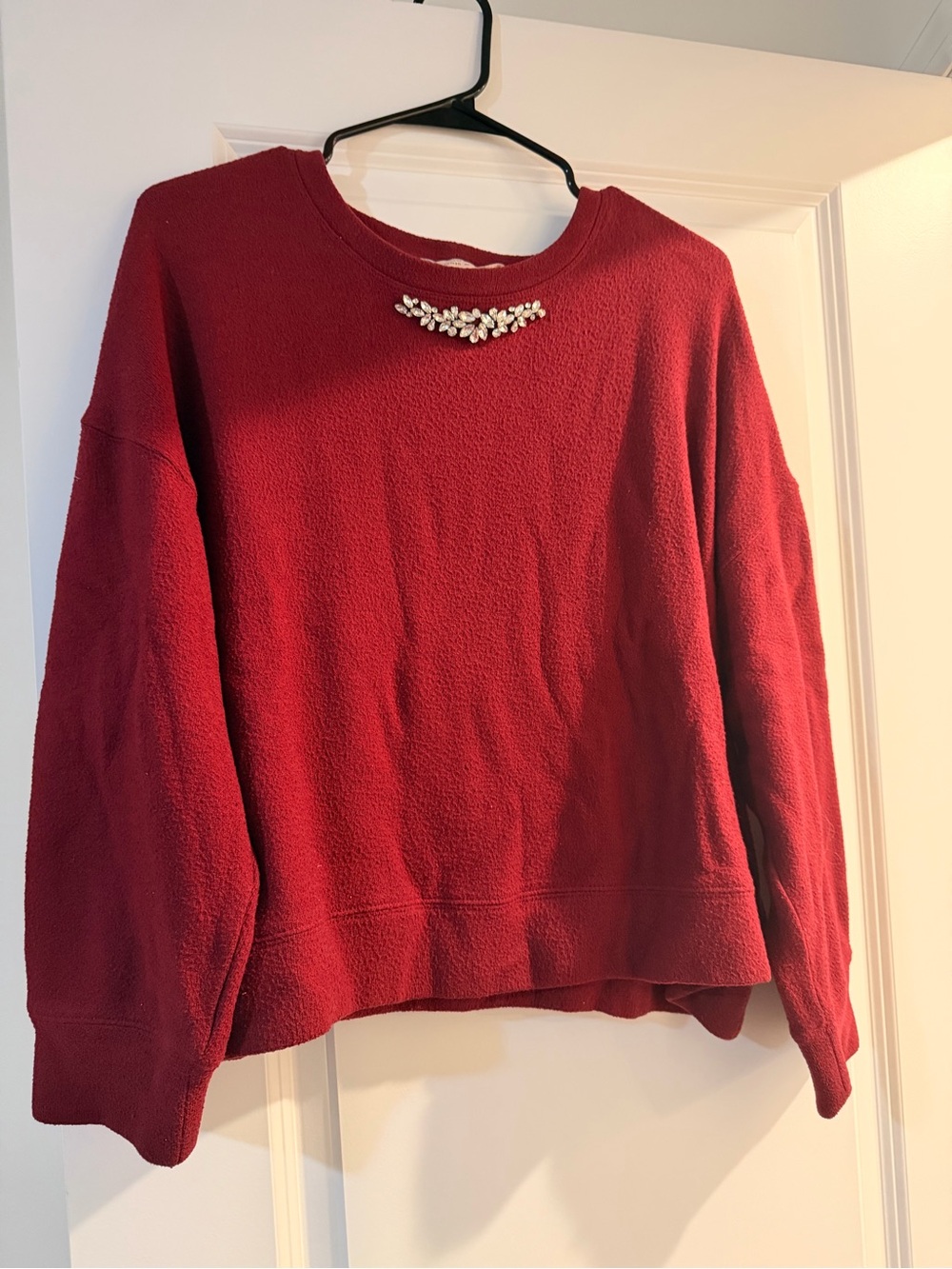 Philosophy Red Crewneck Sweater with Jewel Accent